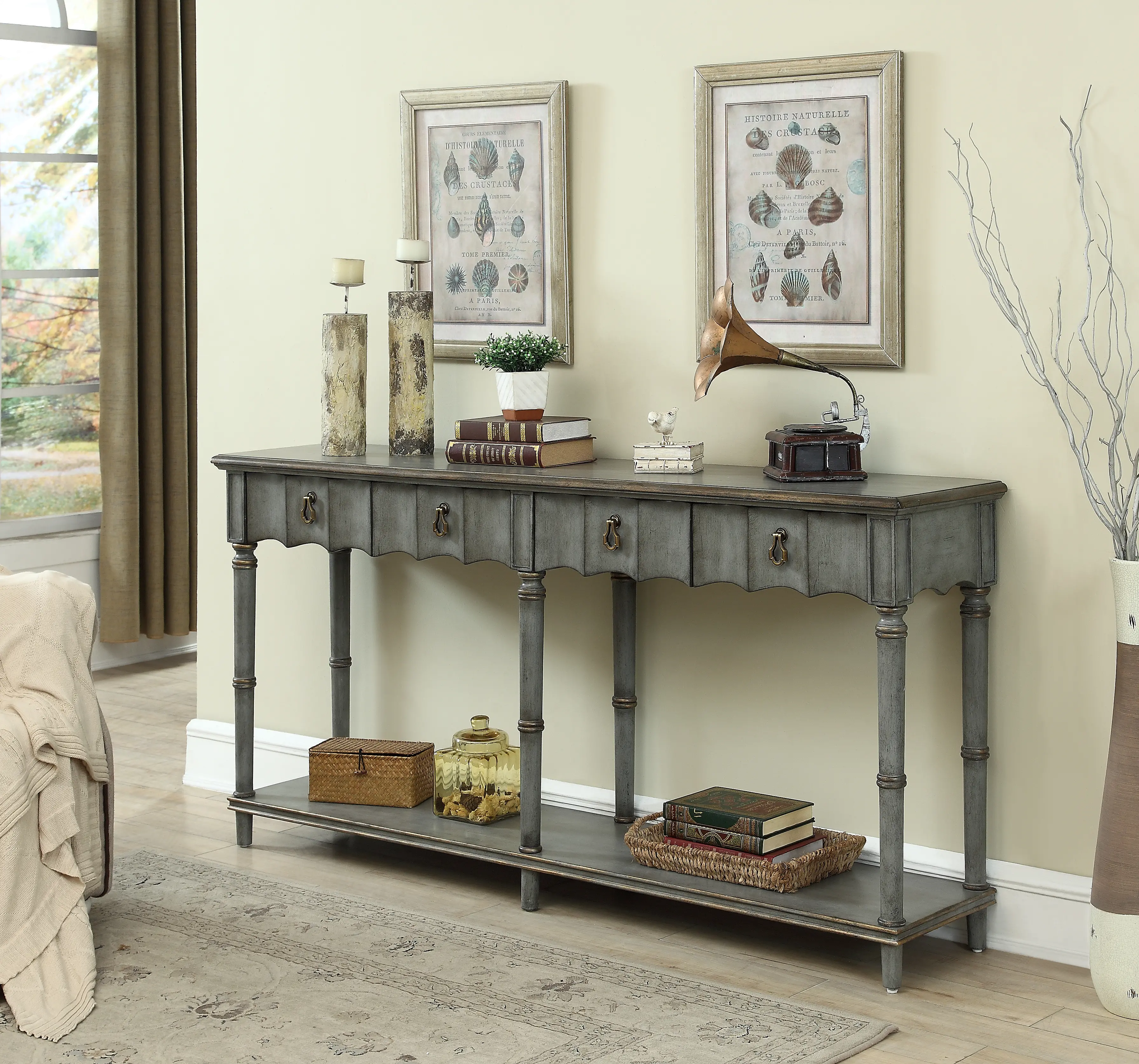 Gray Four Drawer Console Table