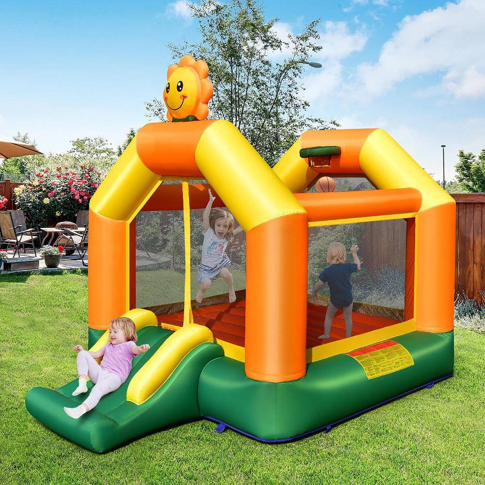 Gymax Inflatable Bounce House Jumping House Kids Playhouse with Slide and 550-Watt Blower GYM10570