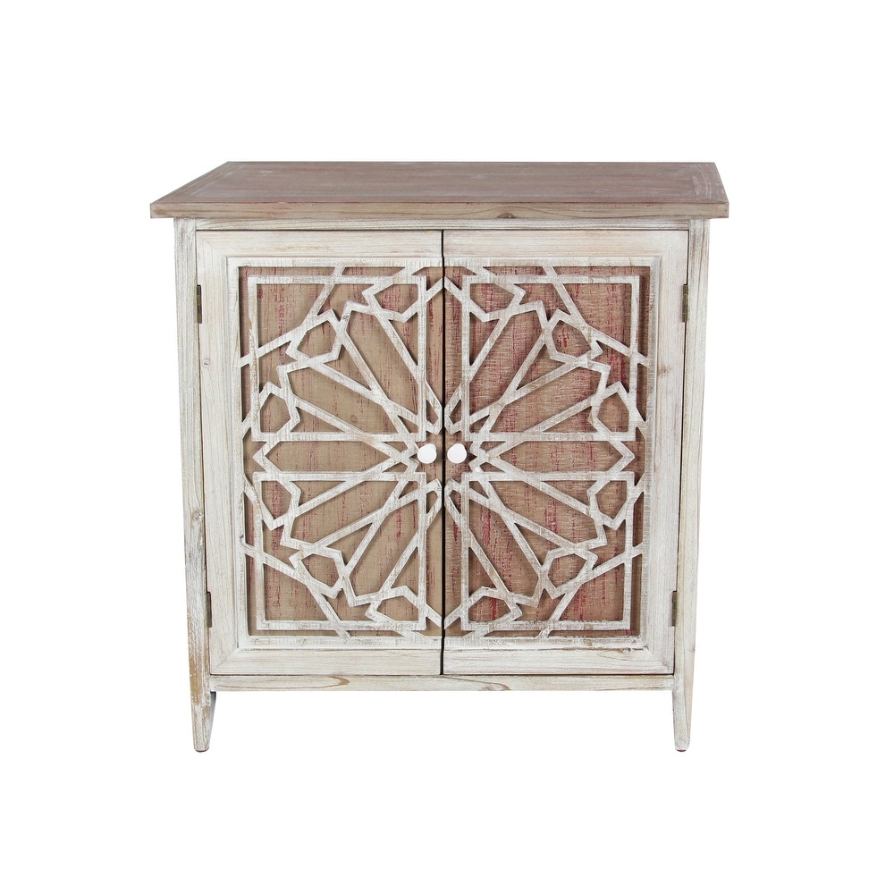 Brown Wood Farmhouse Cabinet with Carved Relief Overlay   14\