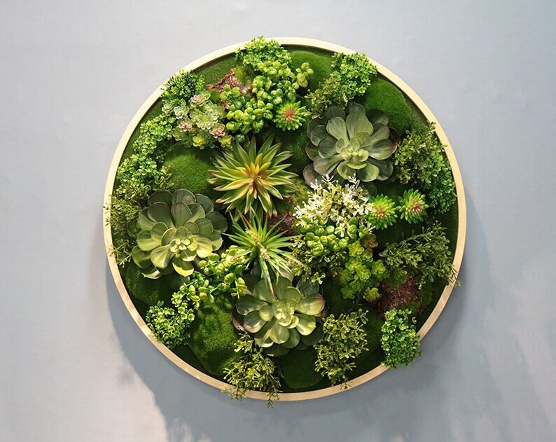 Realistic Faux Artificial Succulents Living Wall Art Decor Wood Framed