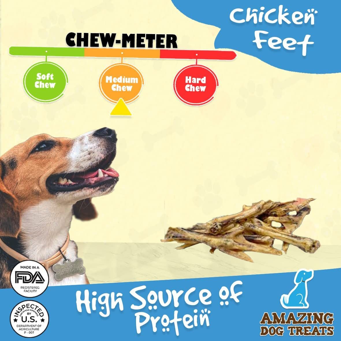 Amazing Dog Treats Chicken Feet Dog Treats， 25 count