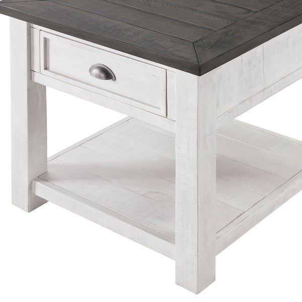 Coastal Style Square Wooden End Table with 1 Drawer， White and Gray