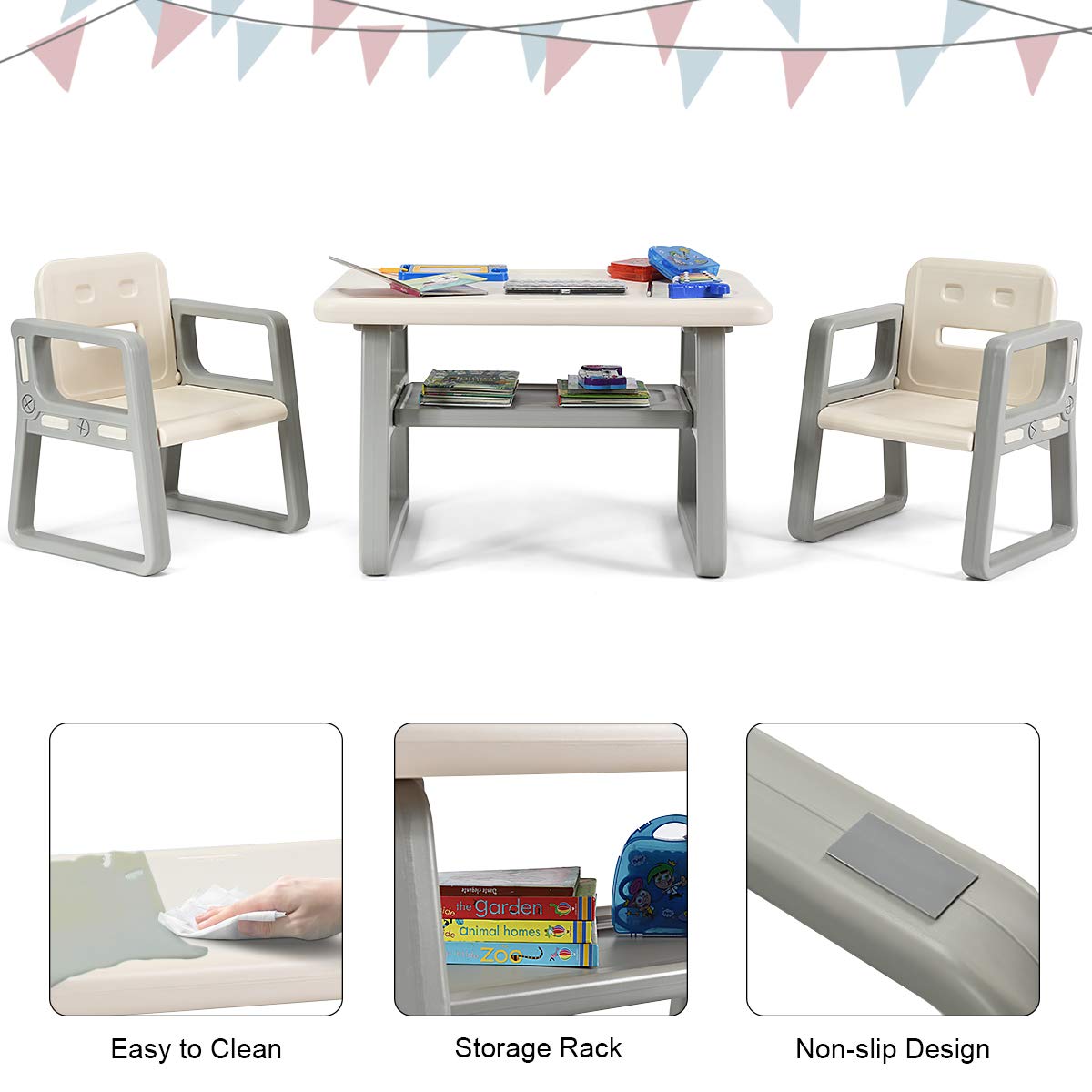 Kids Table and Chair Set, Children Activity Table & 2 Chairs