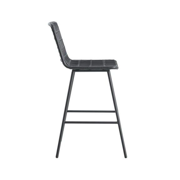 Rattan Bar Stool NTRL w/Black Mtl Frame TrckShp (C...