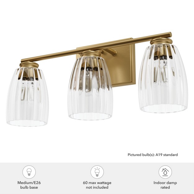 3 light Rossmoor Clear Glass Bathroom Vanity Wall Light Fixture Luxe Gold Hunter Fan