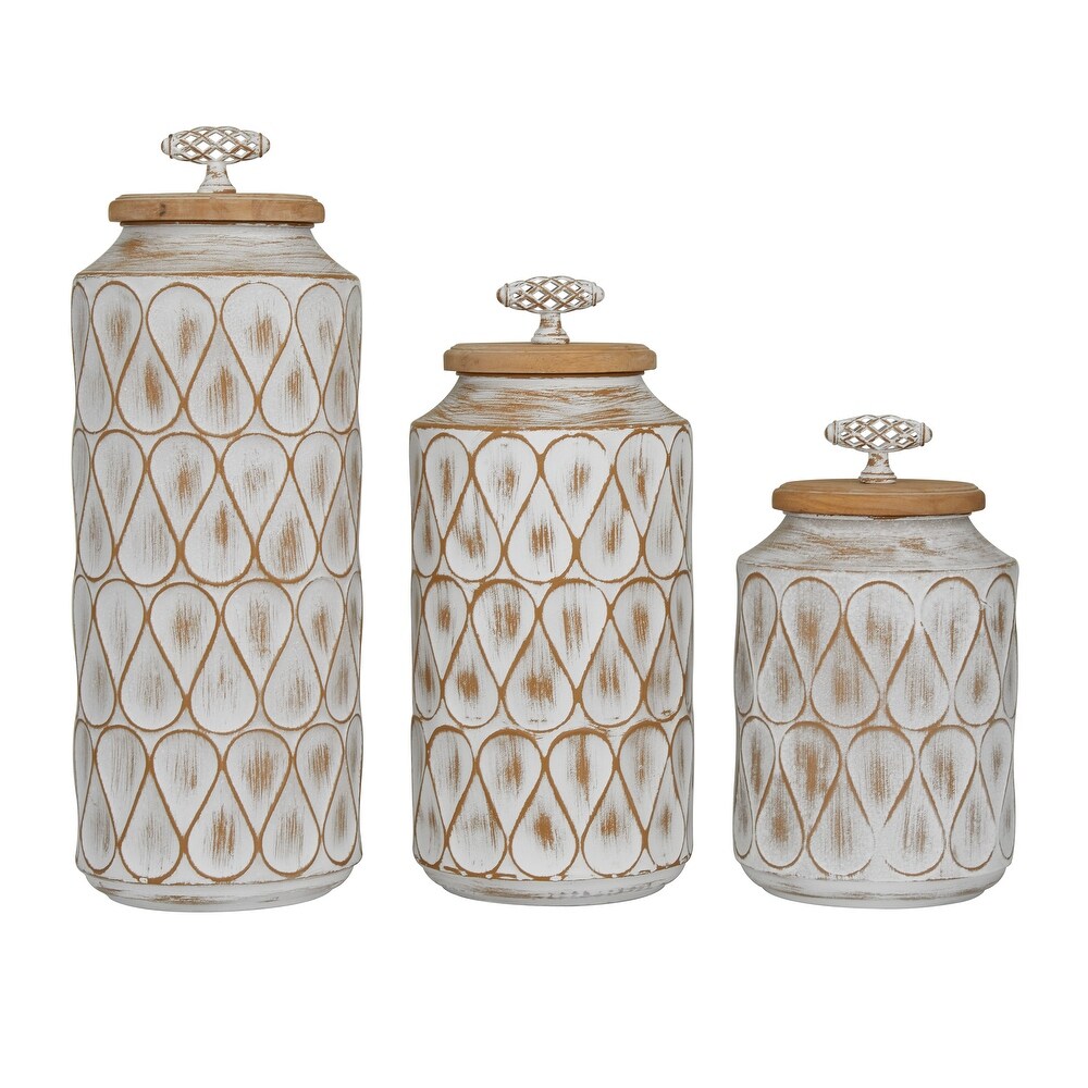 White or Black Bronze Metal Decorative Jars with Wood Lids (Set of 3)   S/3 16\