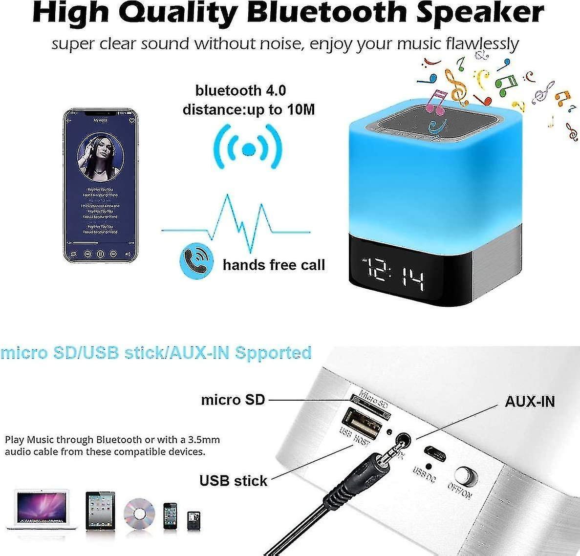 Bluetooth Speaker Night Lights， 5 In 1 Bedside Lamp With Bluetooth Speaker， 12/24h Digital Calendar