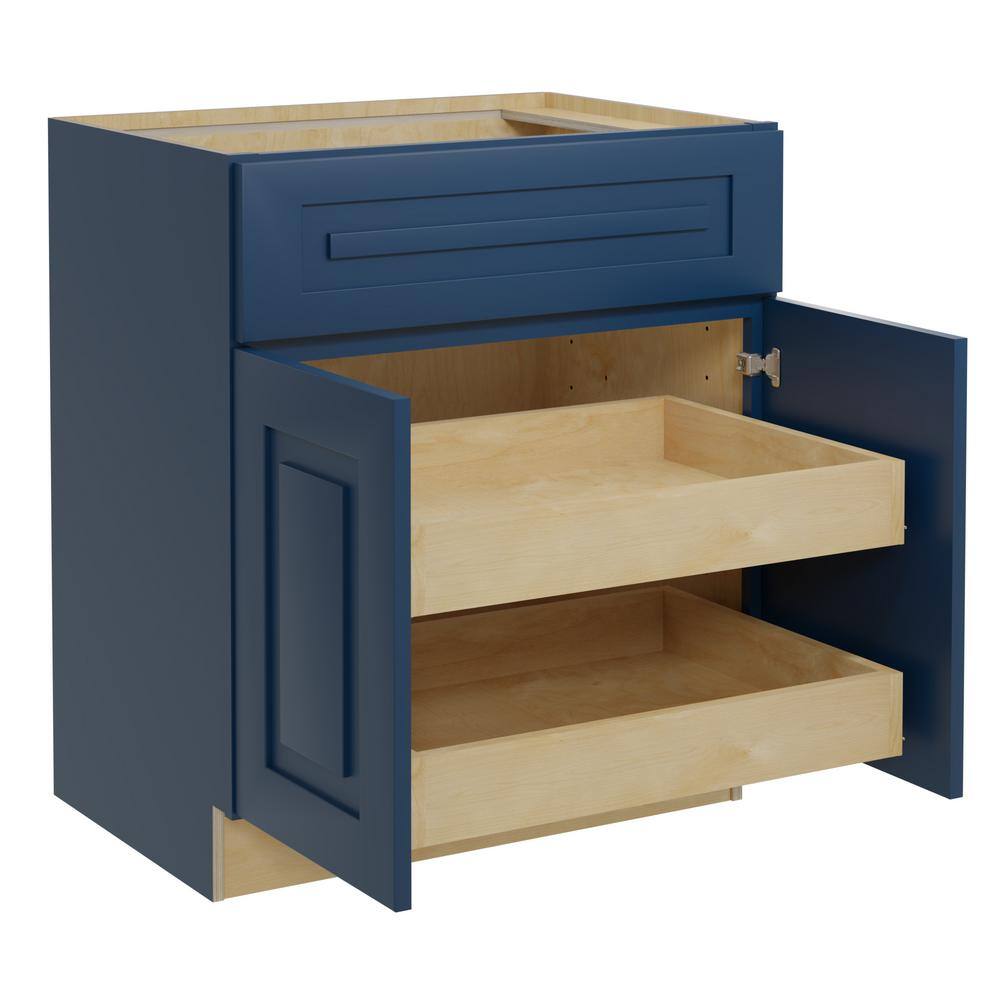 Home Decorators Collection Grayson Mythic Blue Plywood Shaker Stock Assembled Base Kitchen Cabinet Soft Close 2-ROT 30 in. x 34.5 in. x 24 in. B30-2T-GMB