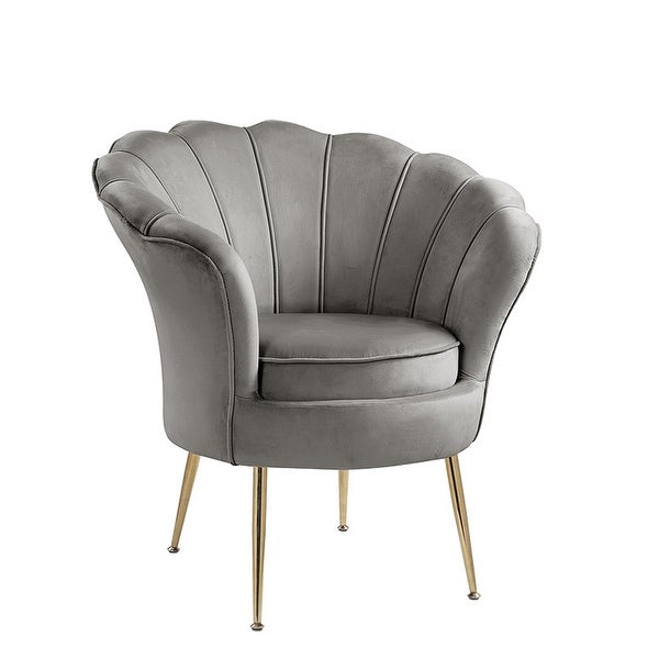 Velvet Scalloped Back Barrel Accent Chair with Metal Legs