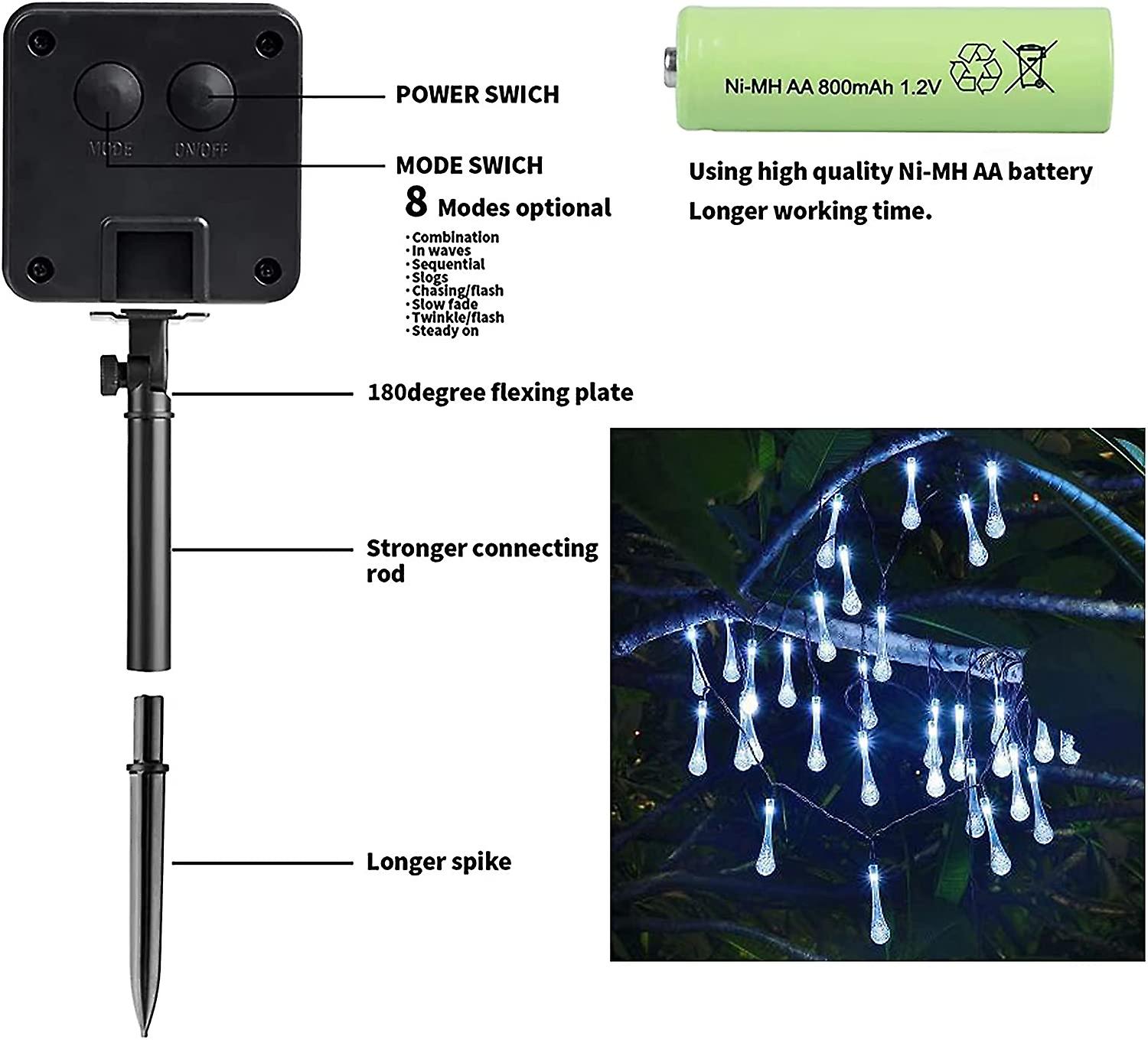 Solar String Night Light， 30 Led 6.3m Solar Water Drop Light For Outdoor And Indoor， Waterproof Decoration Lamp For Garden， Trees， Christmas Parties，