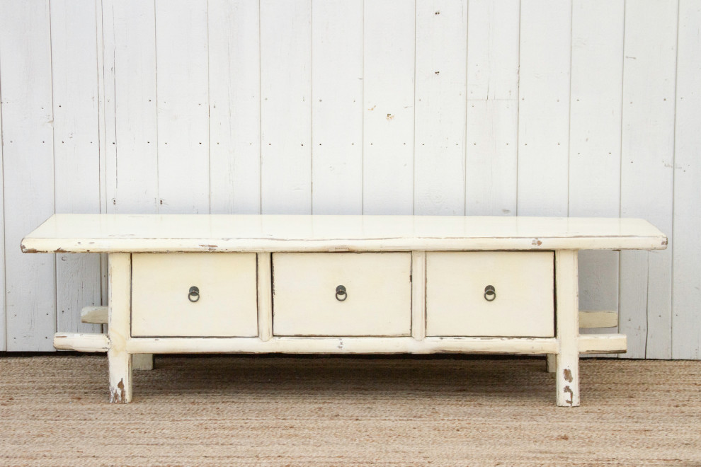 Lacquered White Three Drawer Low Console   Asian   Console Tables   by De cor  Houzz