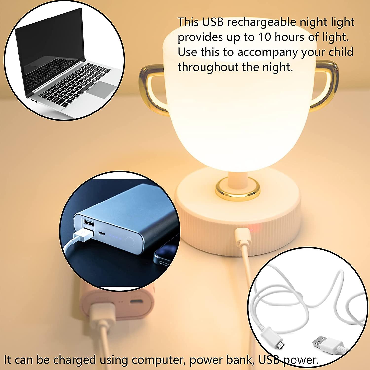 Liangnv Night Light For Kids， Champion Cup Cute Lamp， 10 Colors Kids Night Light For Kids Room， Usb Rechargeable， Can Be Controlled Remotely By Remote