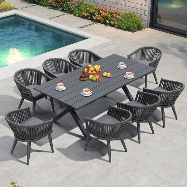 PURPLE LEAF Outdoor Dining Set with Patio Aluminium Dining Table and Wicker Rattan Chairs