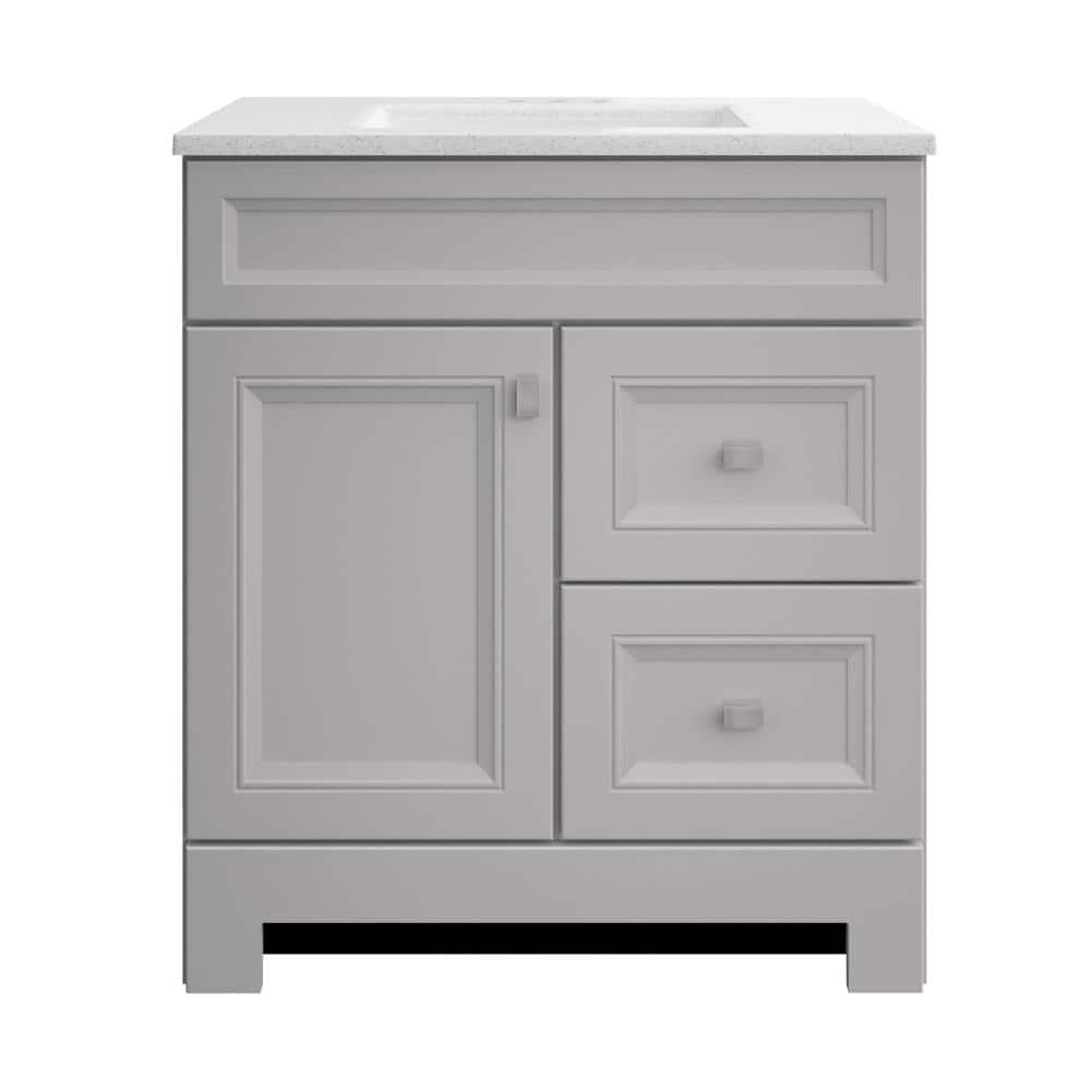 Home Decorators Collection Sedgewood 305 in W x 188 in D x 344 in H Freestanding Bath Vanity in Dove Gray with Arctic Solid Surface Top