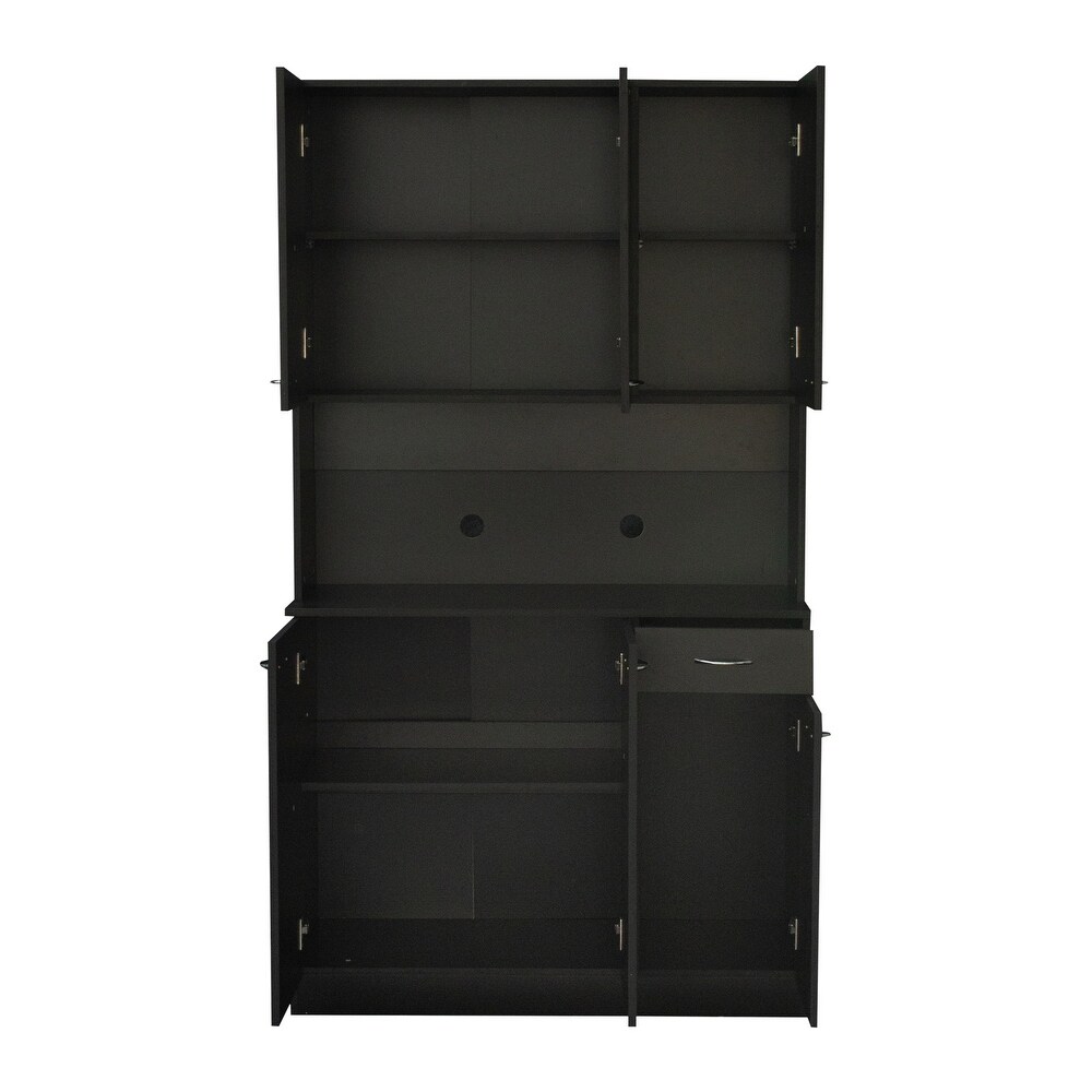 Tall Kitchen Cabinet  with 6 Doors  1 Open Shelves and 1 Drawer for bedroom Black