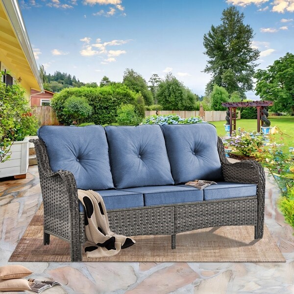 Wicker Patio Furniture Conversation Set with High Back Swivel Chairs and Storage Ottomans，Cushions Included🎃