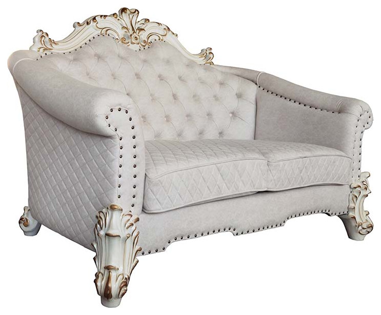 Acme Vendome II Loveseat With 4 Pillows Two Tone Ivory Fabric and Antique Pearl   Victorian   Loveseats   by AMOC  Houzz