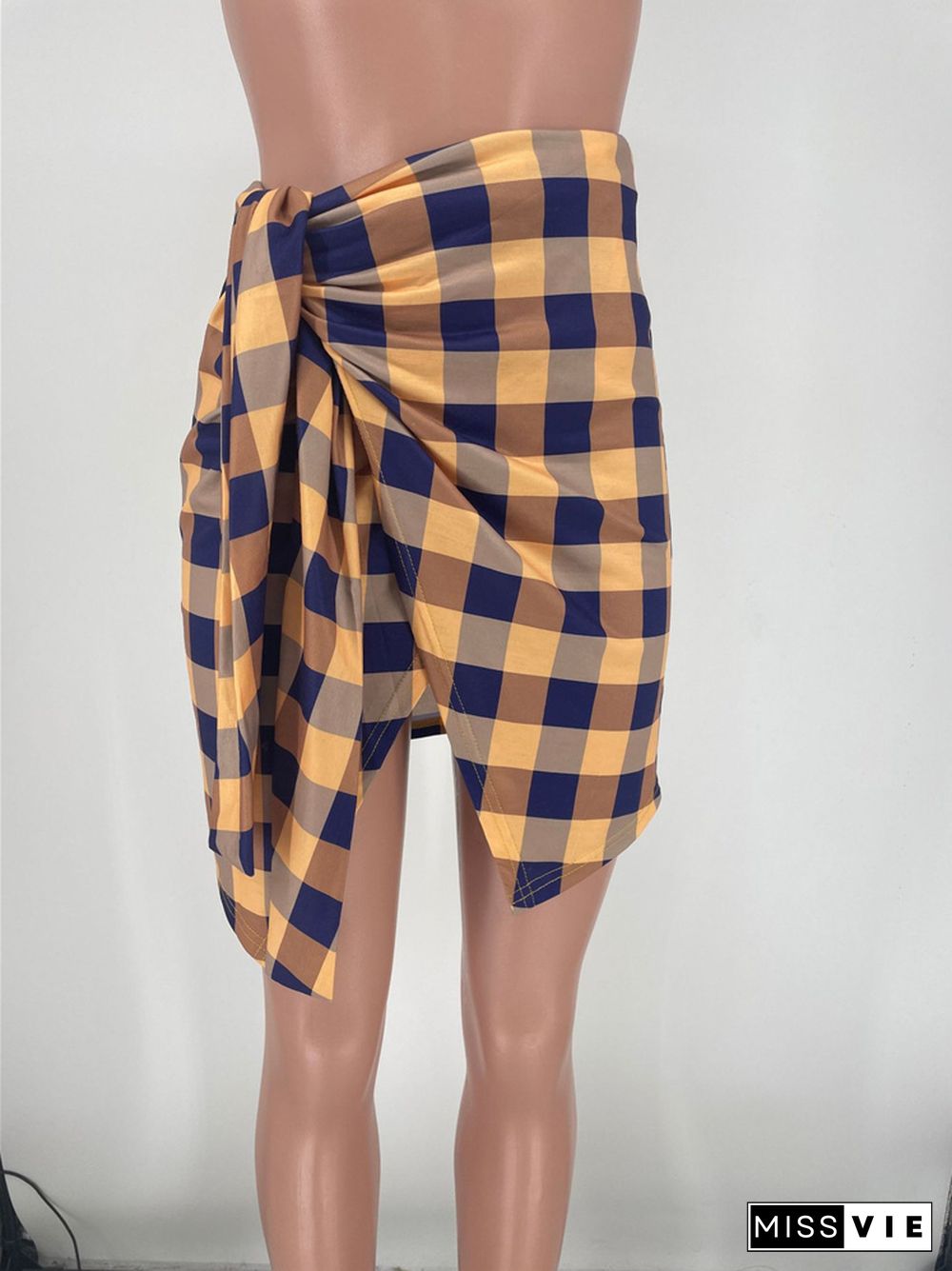 Streetwear Plaid Irregular High Waist Lace Up Skirt