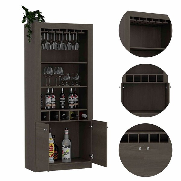 2-Door Bar Cabinet with 3 Shelves and 5 Cubbies