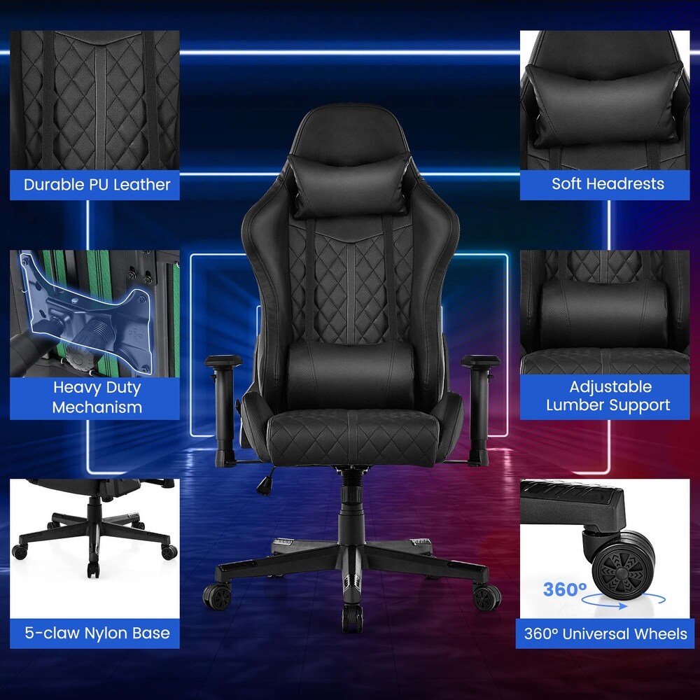 Costway Gaming Chair with RGB LED Lights Racing Game Chair with Meta