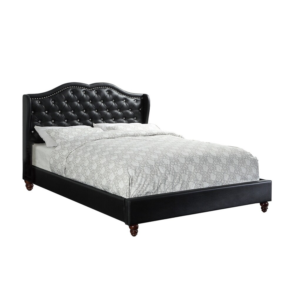 Faux Leather Upholstered Bed With Button Tufted Design