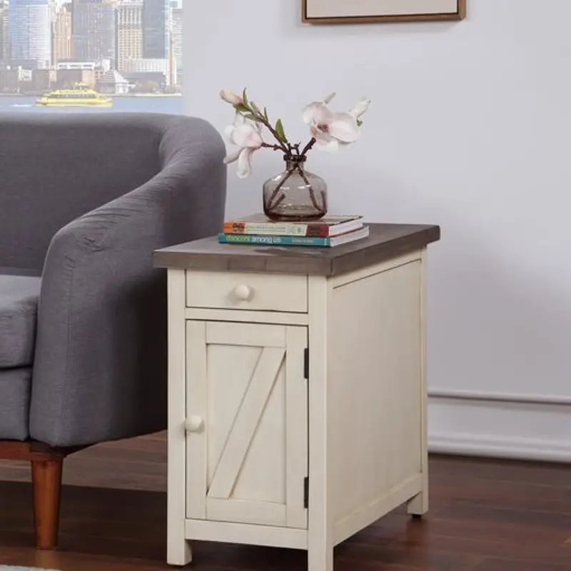 Landings Farmhouse Chair Side End Table with Cabinet Door and 1 Drawer - Cream/Brown