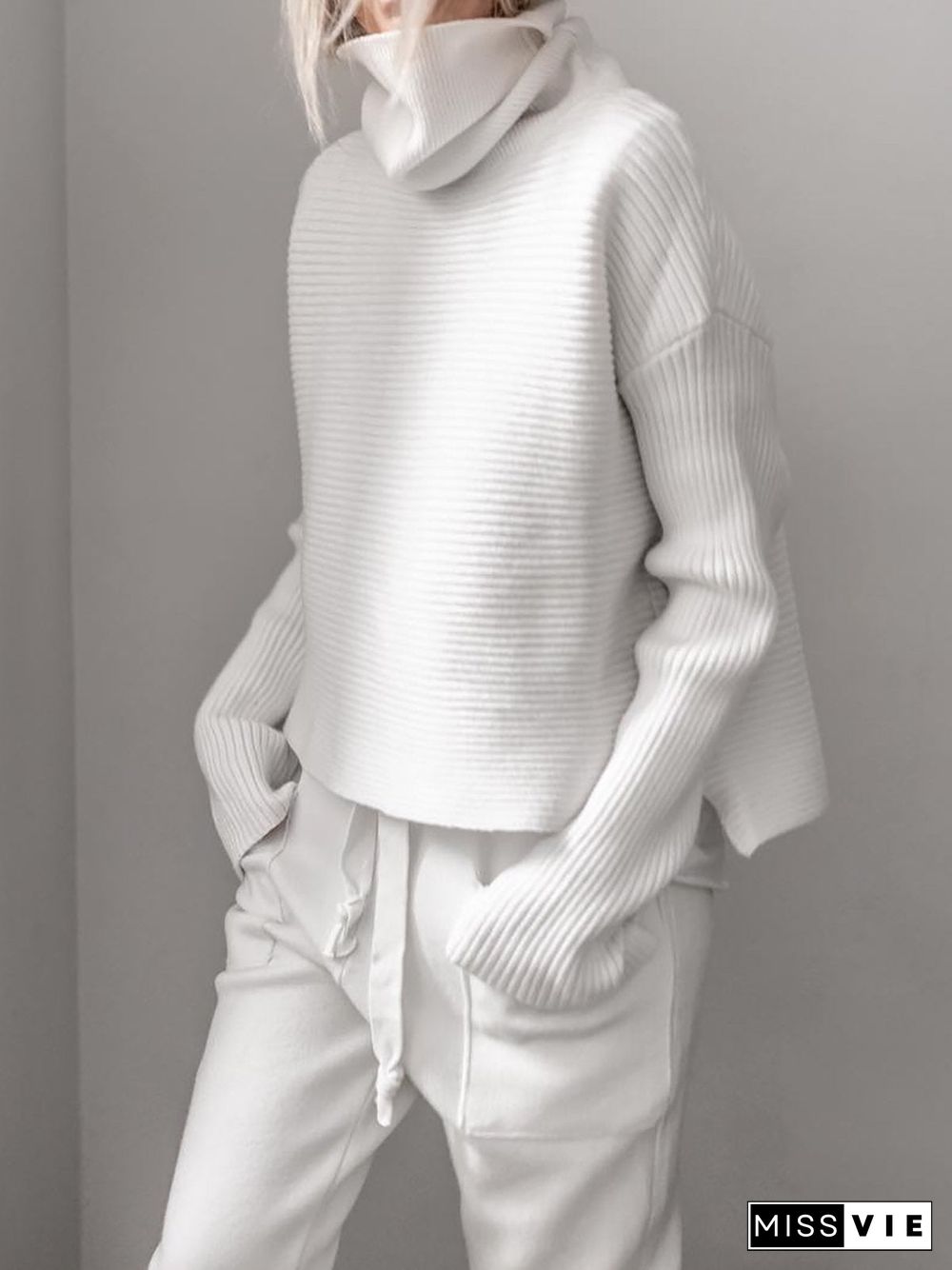 Turtleneck Knitted Two Pieces Pants Suits