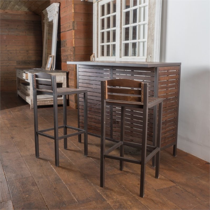 Noble House Milos Acacia Wood Bar Set in Dark Brown