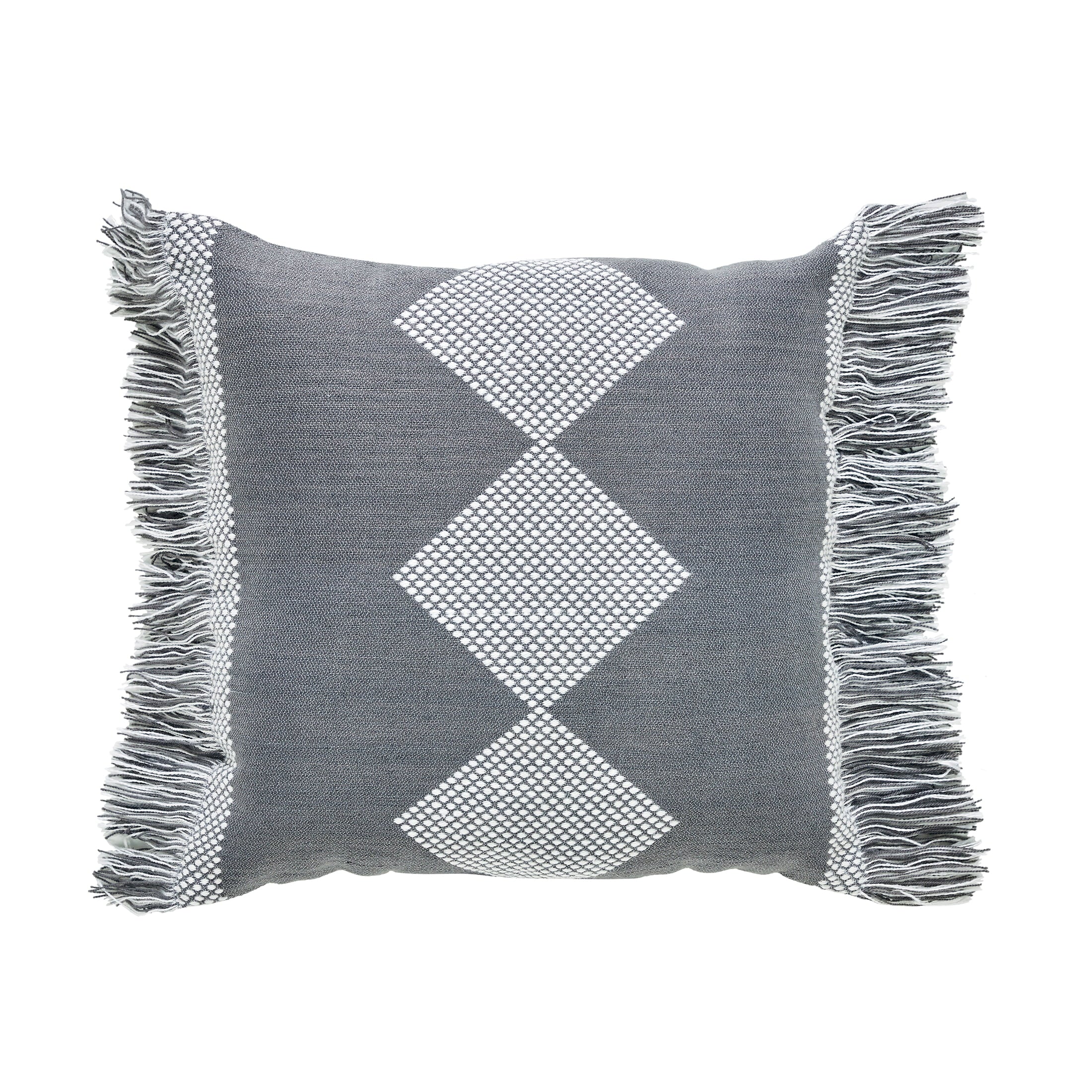 My Texas House Diamond Fringe Square Outdoor Decorative Pillow, Grey, 18" x 18"