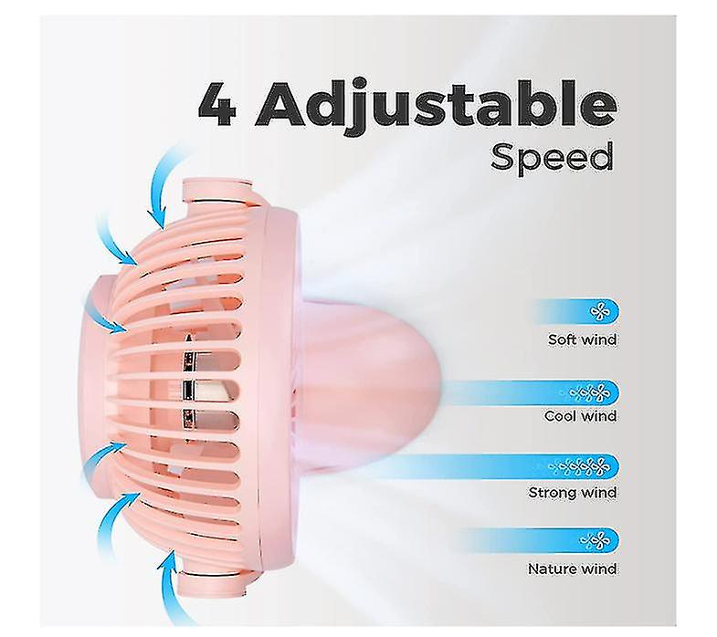 Mini Stroller Fan， 3600mAh Rechargeable Portable Table Fans (Pink)