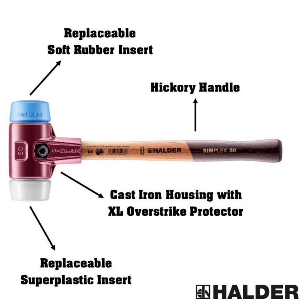 Halder Simplex 50 2.5 lbs. Mallet with Soft Blue Rubber Non-Marring Superplastic Inserts 3017.050