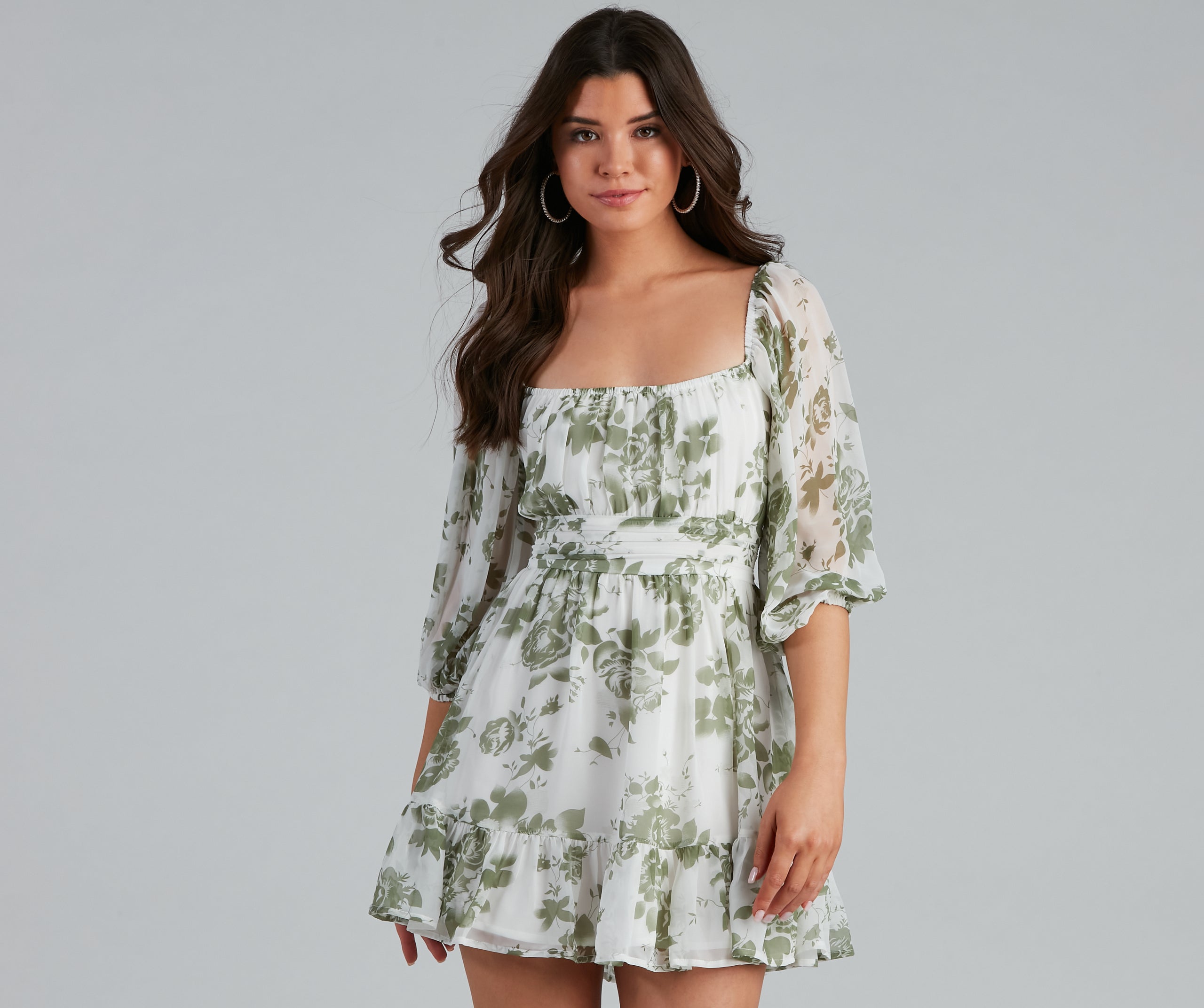 Sunday Girl Floral Chiffon Skater Dress