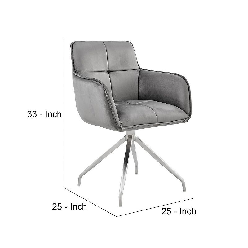 Accent Chair with Square Tufting and Metal Legs， Gray and Silver