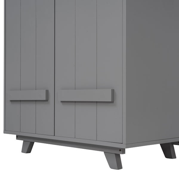 Modern Freestanding Wardrobe Cabinet with Hanging Rod 2 Doors， Wooden Home Furniture， Bathroom Storage Cabinet， Grey - - 37891401