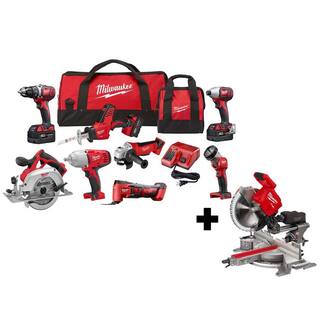 MW M18 18V Lithium-Ion Cordless Combo Kit (8-Tool) with FUEL 7-14 in. Dual Bevel Sliding Compound Miter Saw 2691-28XC-2733-20