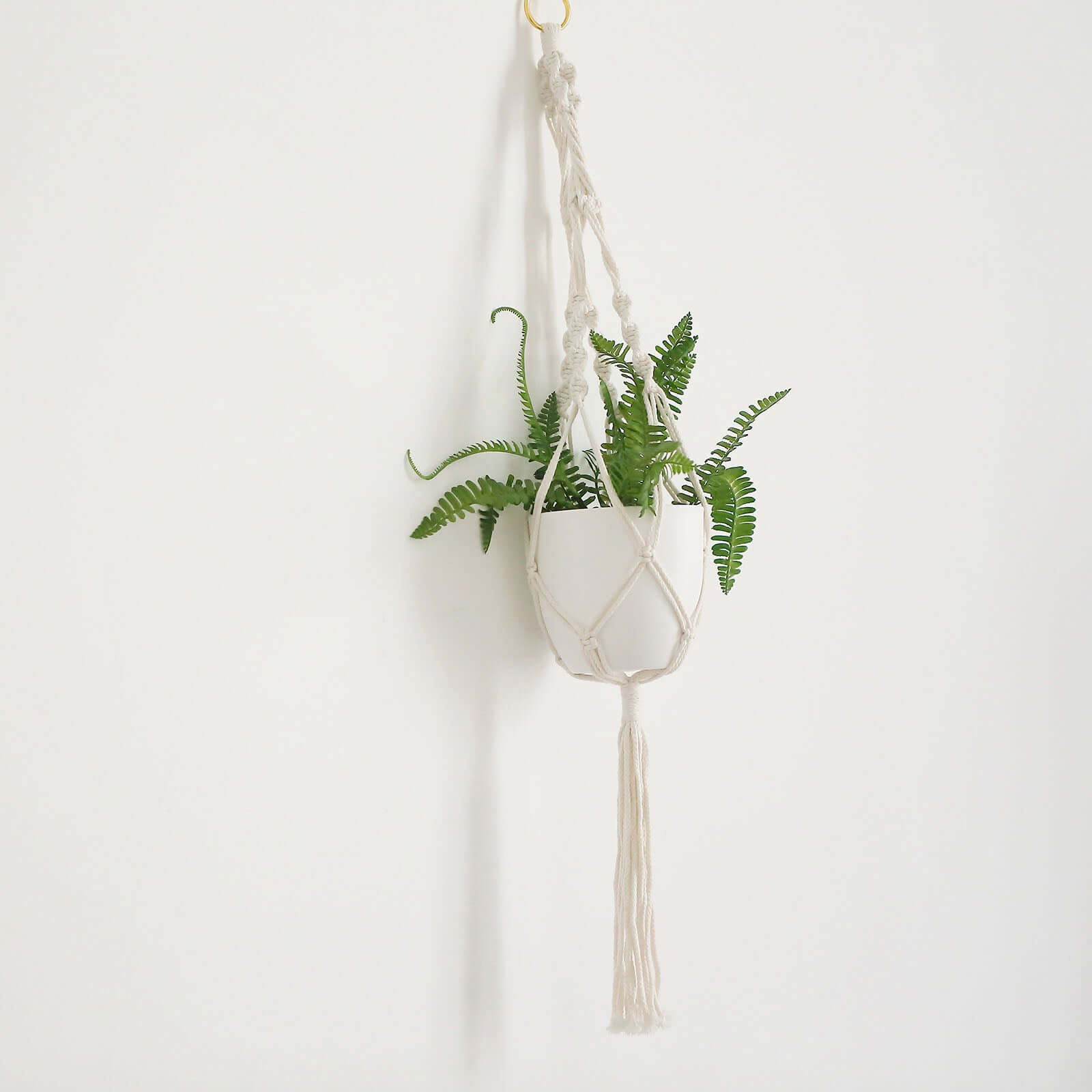 2 Pack Ivory Macrame Indoor Hanging Planter Basket Cotton Ropes, Decorative Flower Pot Holder With Tassel, Boho Chic Home Decor