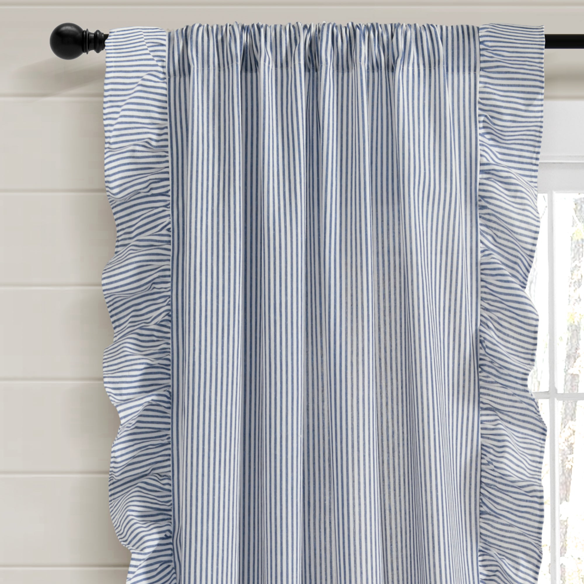 Farmhouse Stripe Reyna Ruffle Window Curtain Panel Set