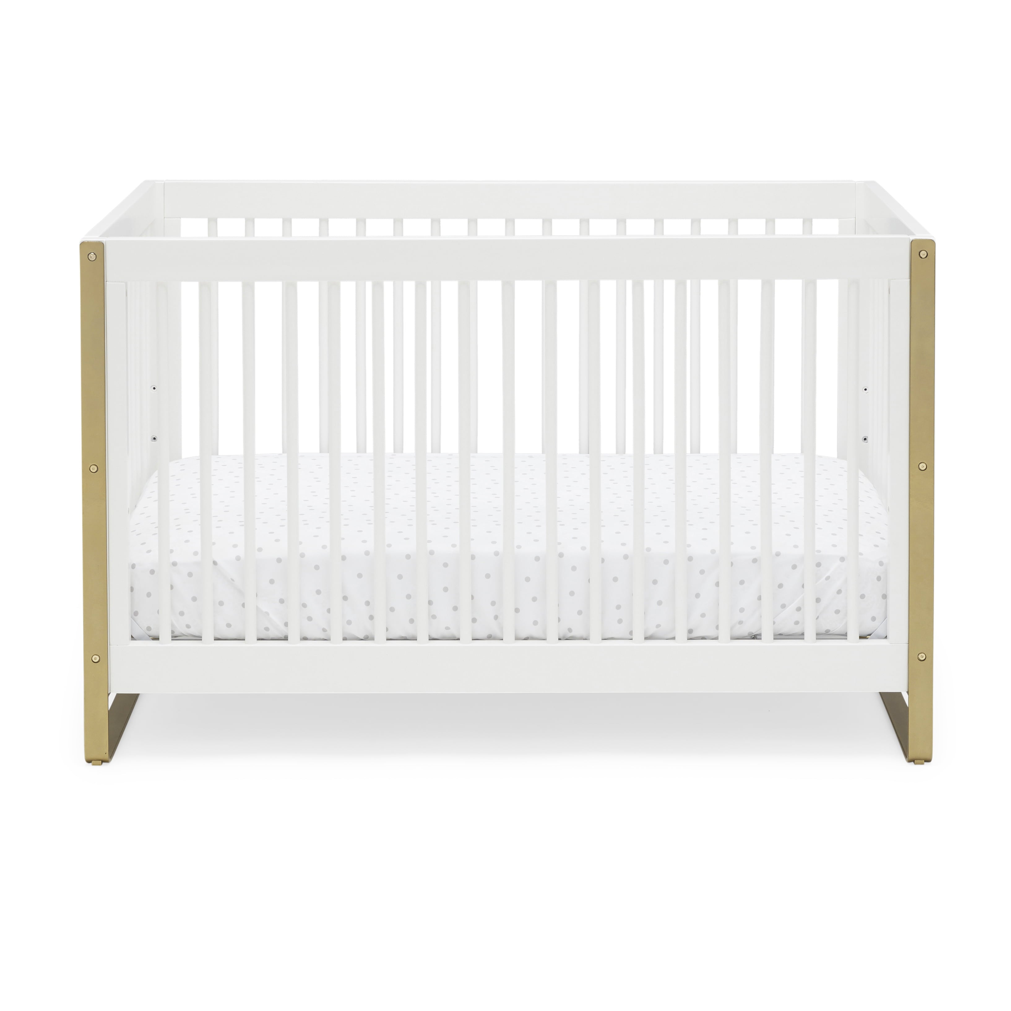 MoDRN Glam 3-In-1 Convertible Crib, Bianca White with Satin Brass