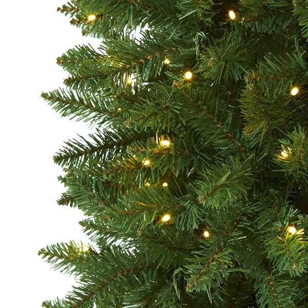 7’ PreLit Slim Green Mountain Pine Artificial Christmas Tree，Clear LED Lights