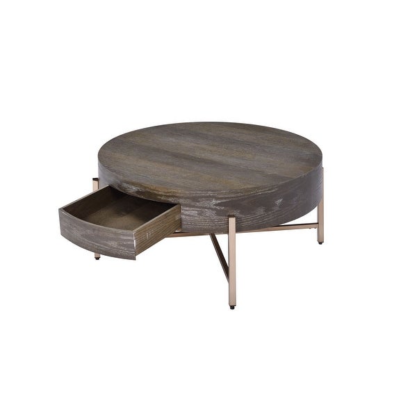 Contemporary Rotundity Coffee Table with Dark Oak finish， Wood Sofa Table with Open Base Metal 