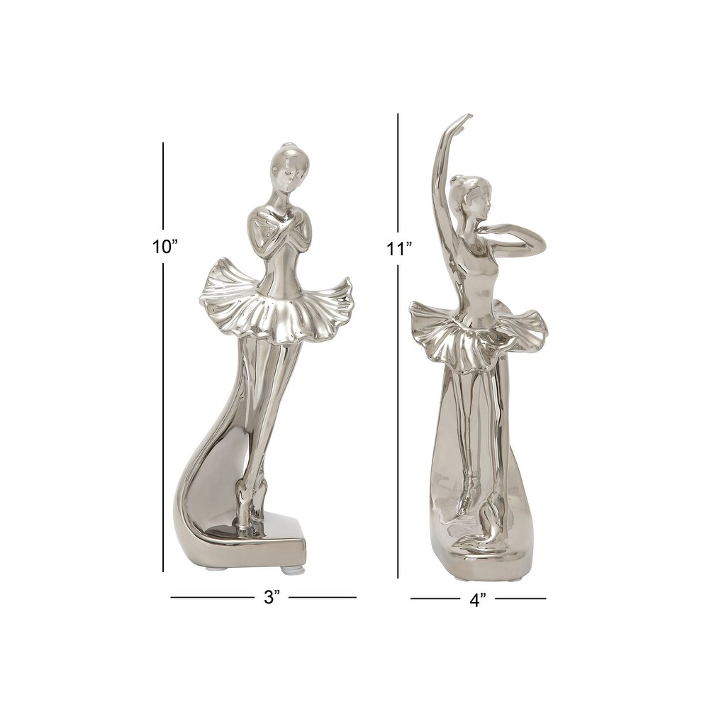 The Novogratz Silver Ceramic Dancer Sculpture (Set of 2)   4 x 2.75 x 11 and 3 x 2.5 x 10