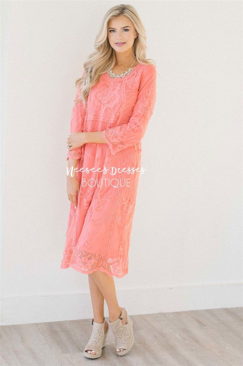 Day Dreamer Lace Dress in Coral