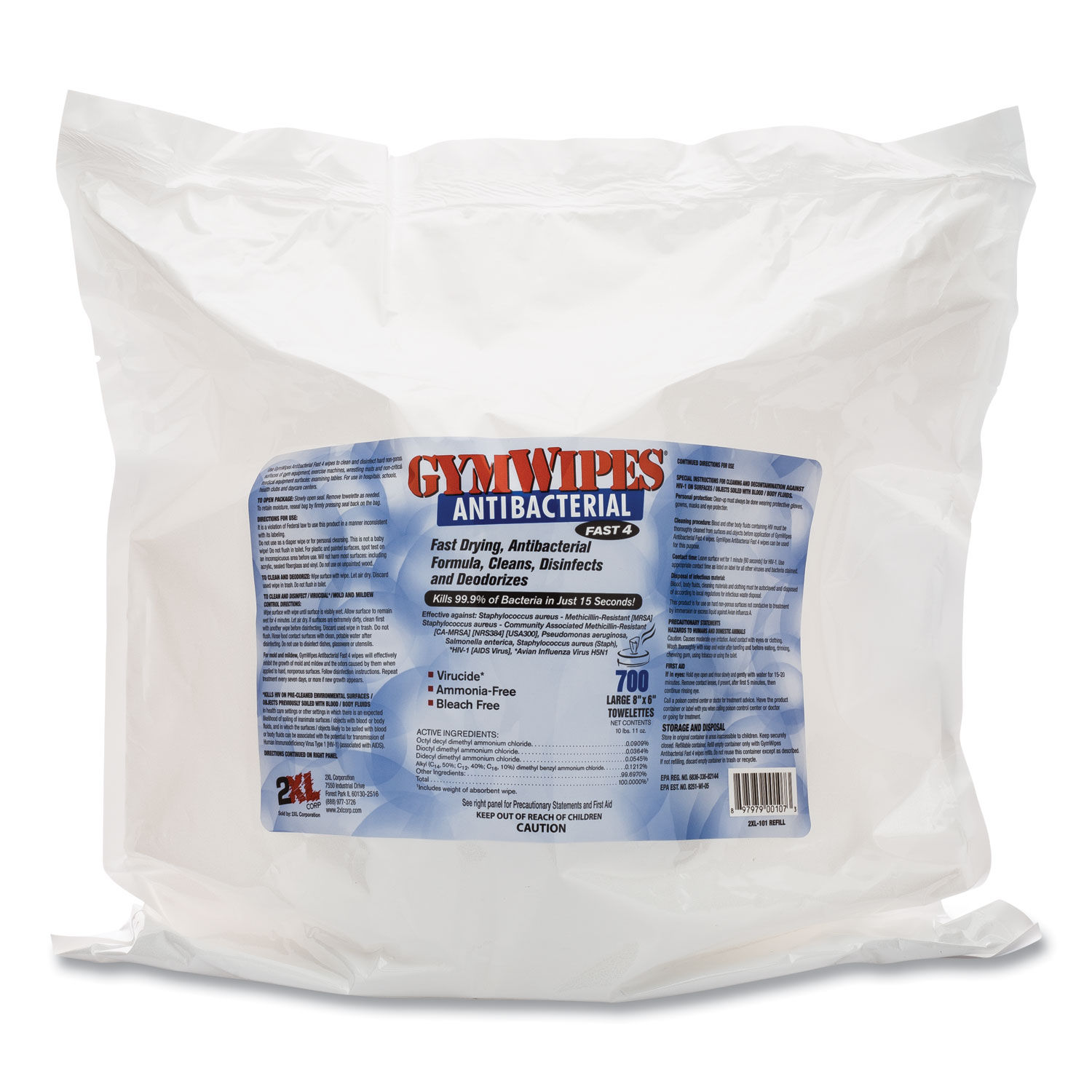 Antibacterial Gym Wipes Refill by 2XL TXLL101