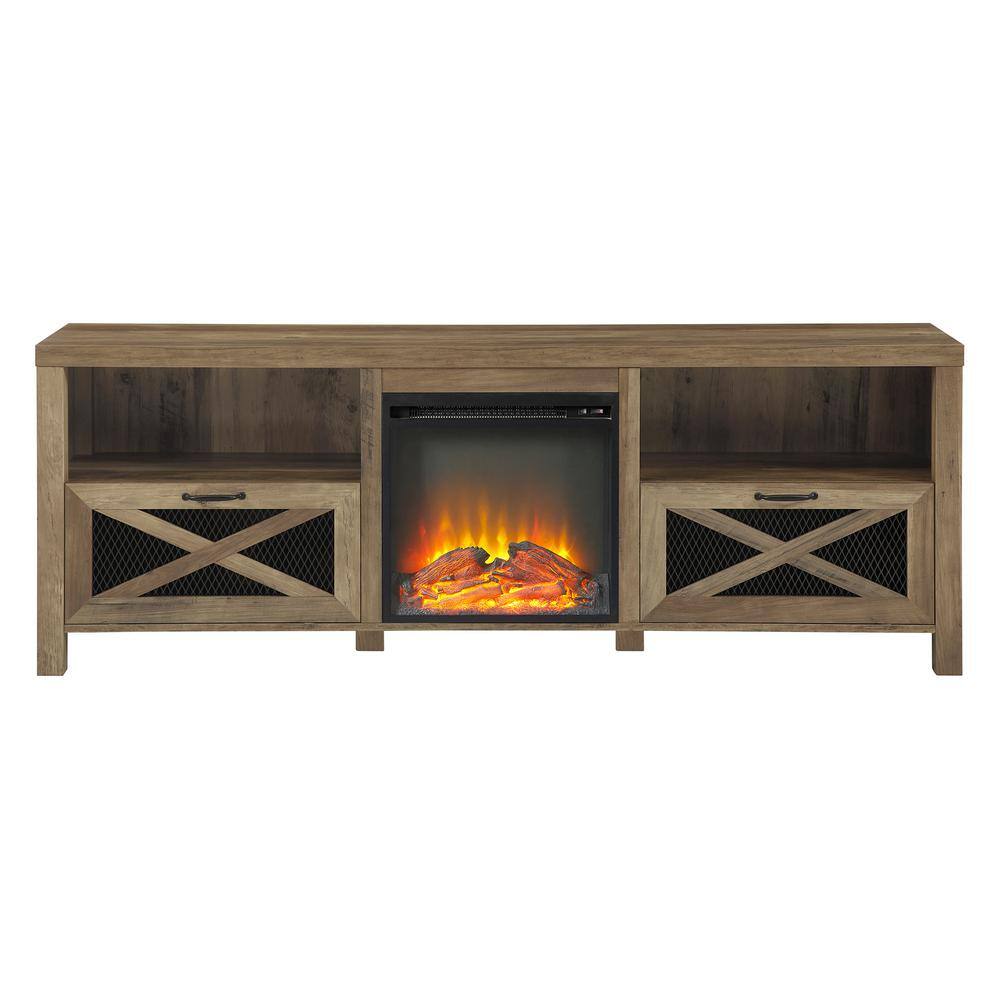 Walker Edison Furniture Company Abilene 70 in. Barnwood TV Stand with Electric Fireplace (Max tv size 78 in.) HD8105