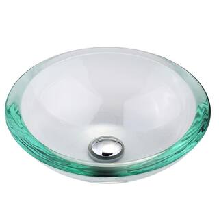 KRAUS Edge Glass Vessel Sink in Clear with Pop-Up Drain and Mounting Ring in Chrome GV-150--CH