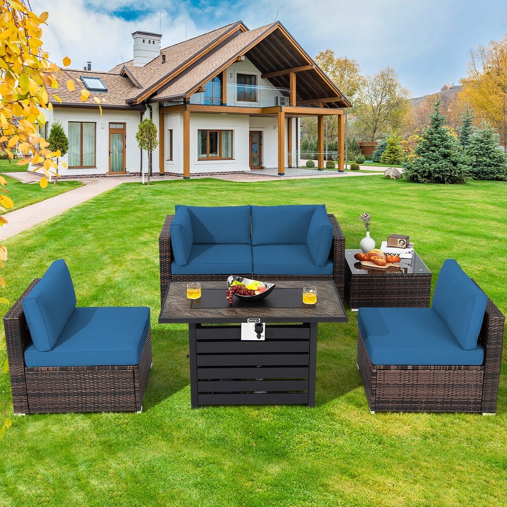 Costway 6PCS Patio Rattan Furniture Set 42'' Fire Pit Table Cover Sofa   See Details