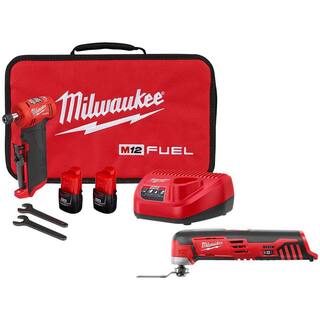 MW M12 FUEL 12-Volt Lithium-Ion 14 in. Cordless Right Angle Die Grinder Kit with M12 Oscillating Multi-Tool 2485-22-2426-20