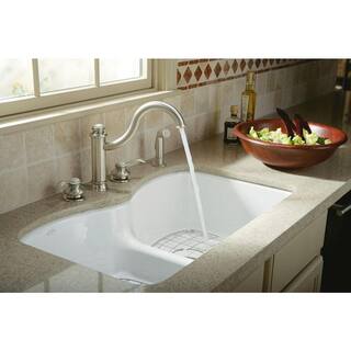 KOHLER Langlade Smart Divide Undermount Cast-Iron 33 in. 6-Hole Double Bowl Kitchen Sink in Dune K-6626-6U-NY