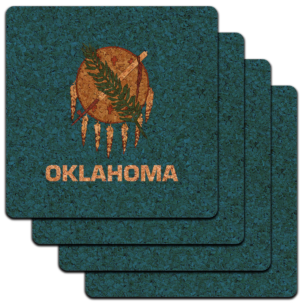 Oklahoma State Flag Low Profile Cork Coaster Set