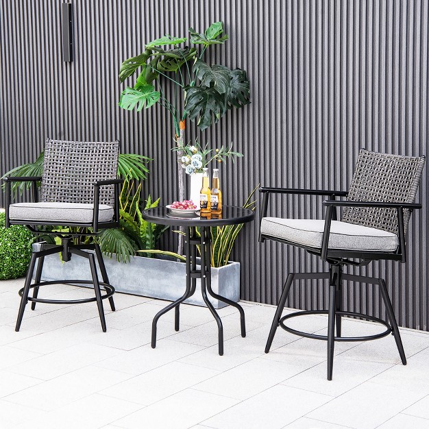 Tangkula Patio Swivel Bar Stools Set Of 4 Outdoor Counter Height Bar Chairs W Pe Rattan Back